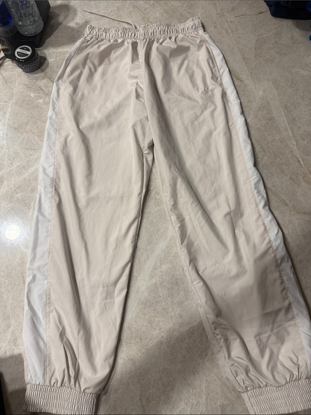Nike womens Light Beige Track Joggers with White Side Stripes